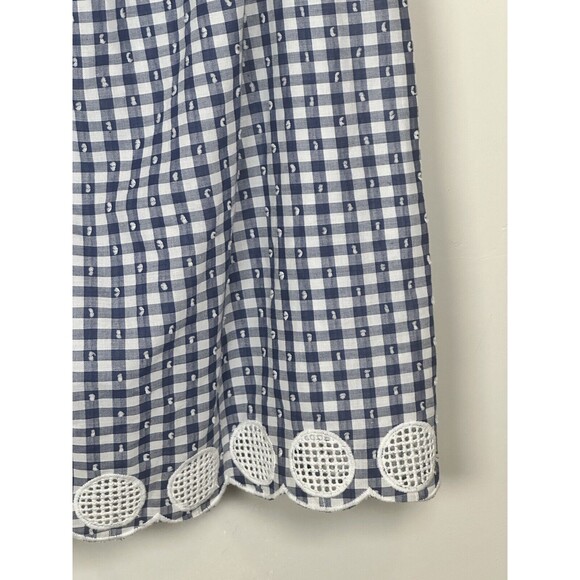 J Crew Blue White Gingham Plaid Ruffle Eyelet Tie Shoulder Top Blouse Size 4 NWT - Picture 4 of 10